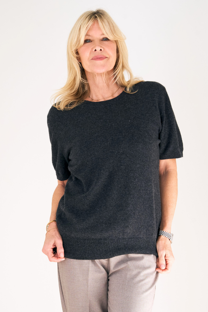 Cashmere Charcoal Short Sleeve Knit