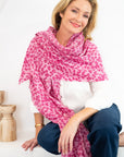 Leopard Cashmere Scarf - Raspberry - Cara Cashmere