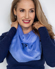 Cornflower Blue Aura Cashmere Scarf PRE-ORDER with FREE Camellia Brooch - Cara Cashmere