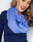 Cornflower Blue Aura Cashmere Scarf PRE-ORDER with FREE Camellia Brooch - Cara Cashmere