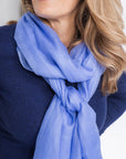 Cornflower Blue Aura Cashmere Scarf PRE-ORDER with FREE Camellia Brooch - Cara Cashmere