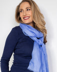 Cornflower Blue Aura Cashmere Scarf PRE-ORDER with FREE Camellia Brooch - Cara Cashmere