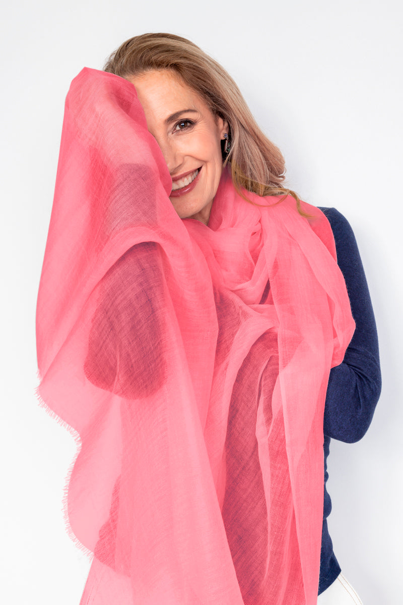 NEW Aura Cashmere Scarf - Coral - Cara Cashmere