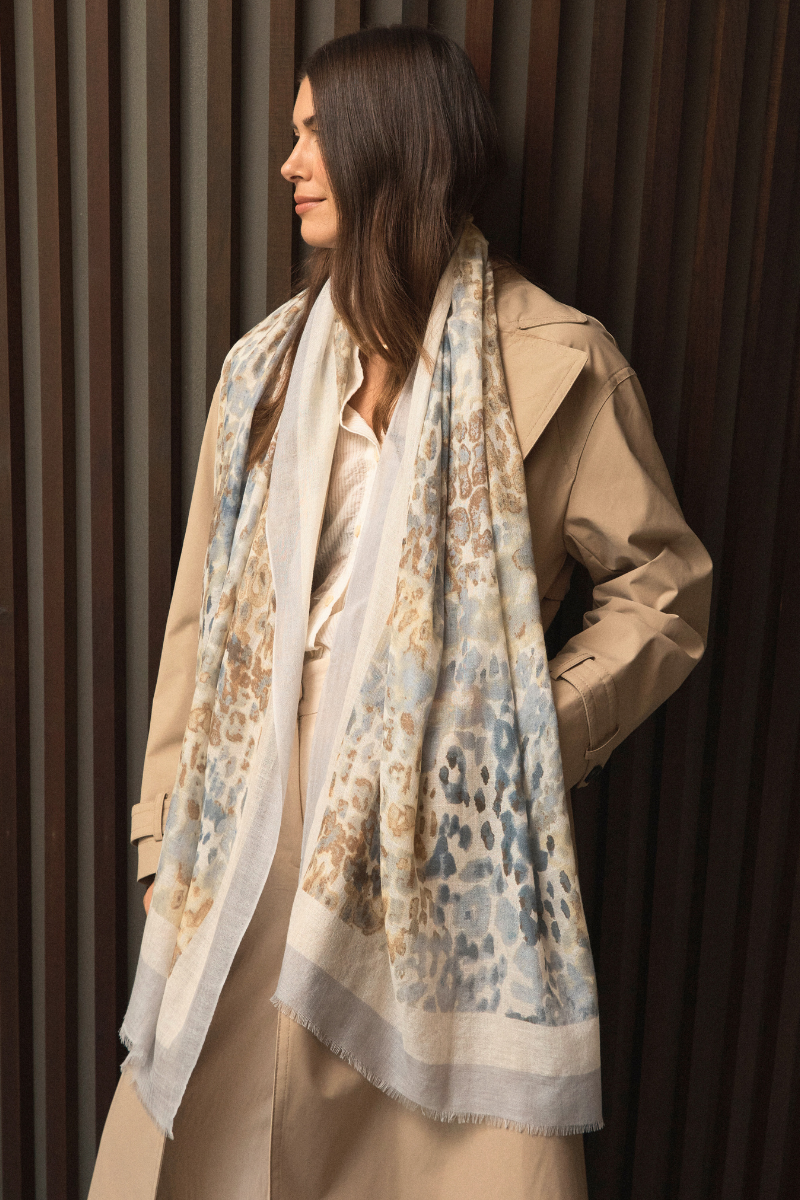 Cashmere Silk Neutrals Faded Leopard Scarf - Pre Order - Cara Cashmere