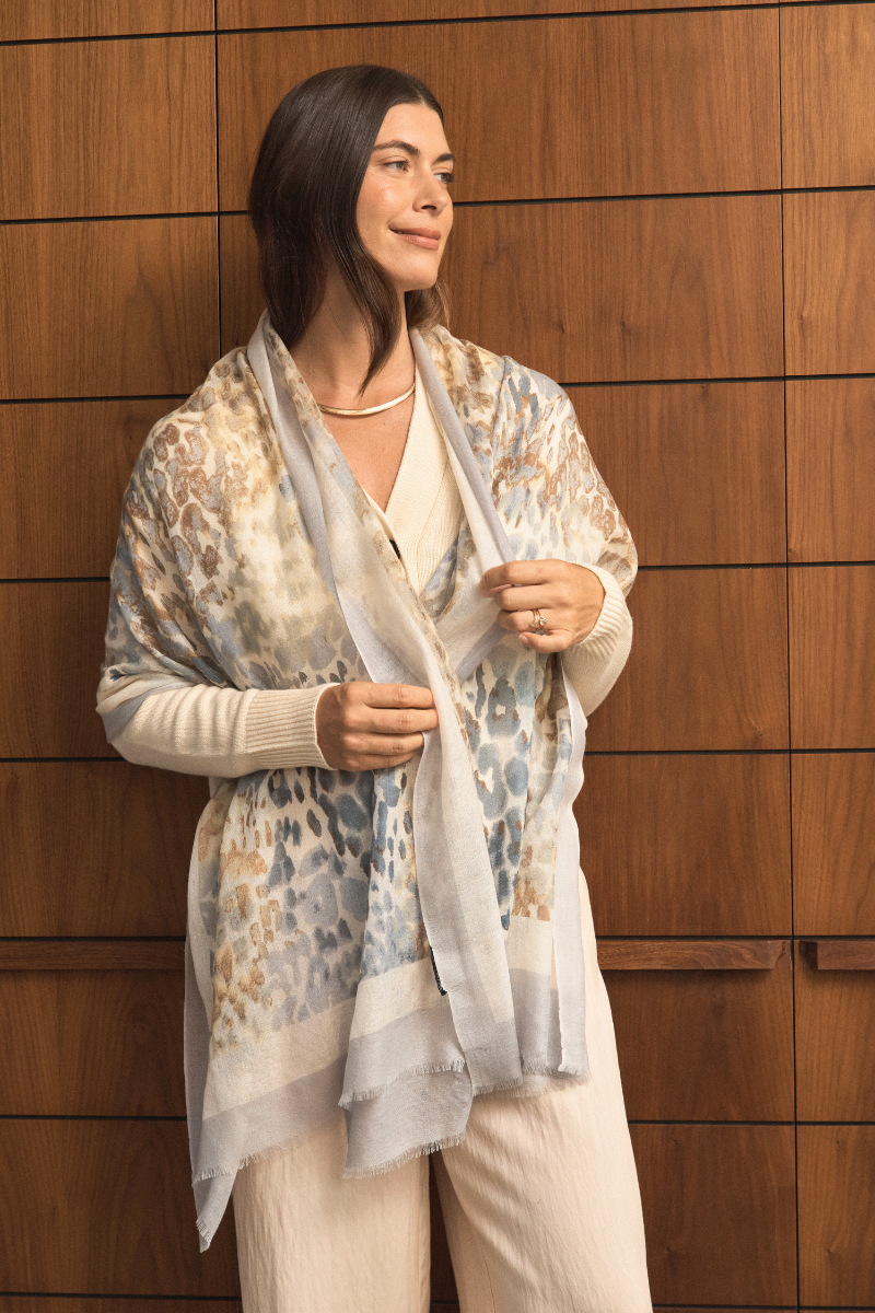 Cashmere Silk Neutrals Faded Leopard Scarf - Pre Order - Cara Cashmere