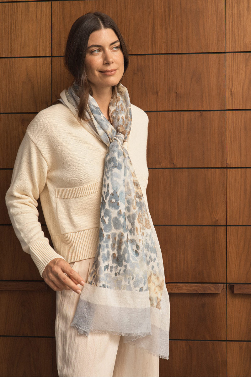 Cashmere Silk Neutrals Faded Leopard Scarf - Pre Order - Cara Cashmere