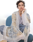 Cashmere Silk Neutrals Faded Leopard Scarf - Cara Cashmere