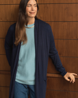 Silk Cashmere Navy Longline Cardigan - Cara Cashmere