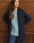 Silk Cashmere Navy Longline Cardigan - Cara Cashmere