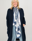 Merino Cashmere Navy Cascade Longline Cardigan