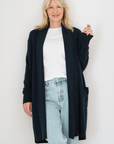 Merino Cashmere Navy Cascade Longline Cardigan