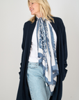 Merino Cashmere Navy Cascade Longline Cardigan