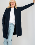Merino Cashmere Navy Cascade Longline Cardigan