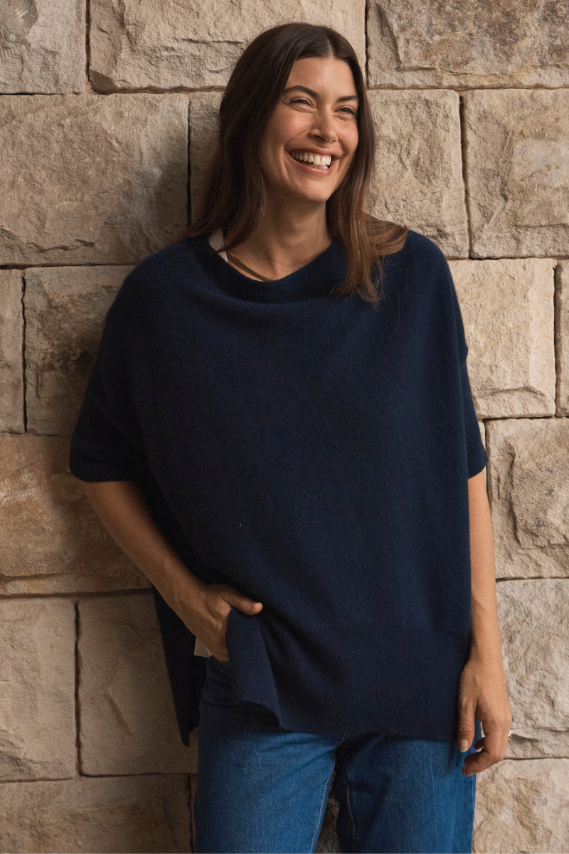 Cashmere  Navy Oversized Knit - Cara Cashmere