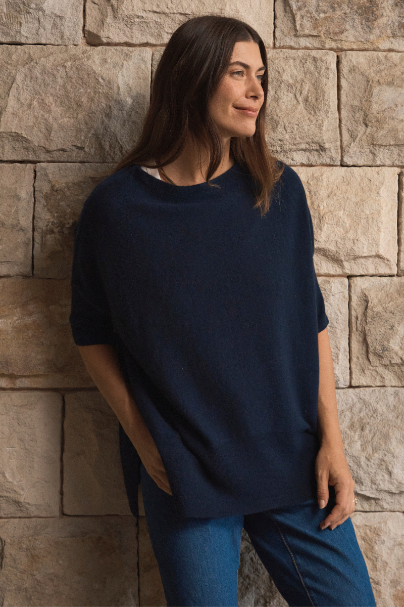 Cashmere  Navy Oversized Knit - Cara Cashmere