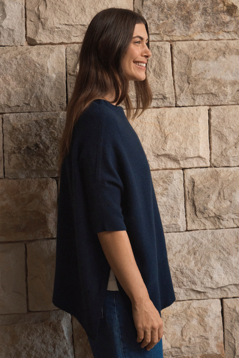Cashmere  Navy Oversized Knit - Cara Cashmere