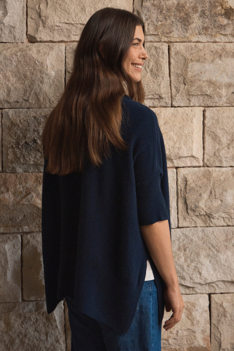 Cashmere  Navy Oversized Knit - Cara Cashmere