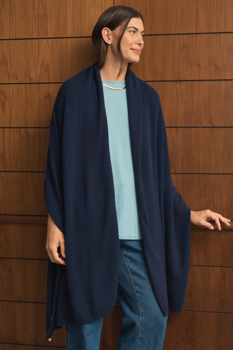 Cashmere Deep Navy Wrap - Cara Cashmere