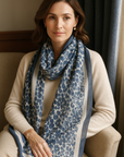 Cashmere Silk Indigo Faded Leopard Scarf