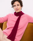 Cashmere Ruby Red Skinny Scarf lightweight 100% cashmere scarf in a rich ruby hue designed for effortless layering and refined styling