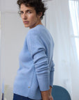 Cashmere Soft Blue Serene Crew Sweater - Cara Cashmere