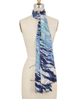 Cashmere Silk Blues Abstract Waves Scarf - Cara Cashmere