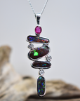 Boulder Opal and Ruby Silver River Pendant - Cara Cashmere