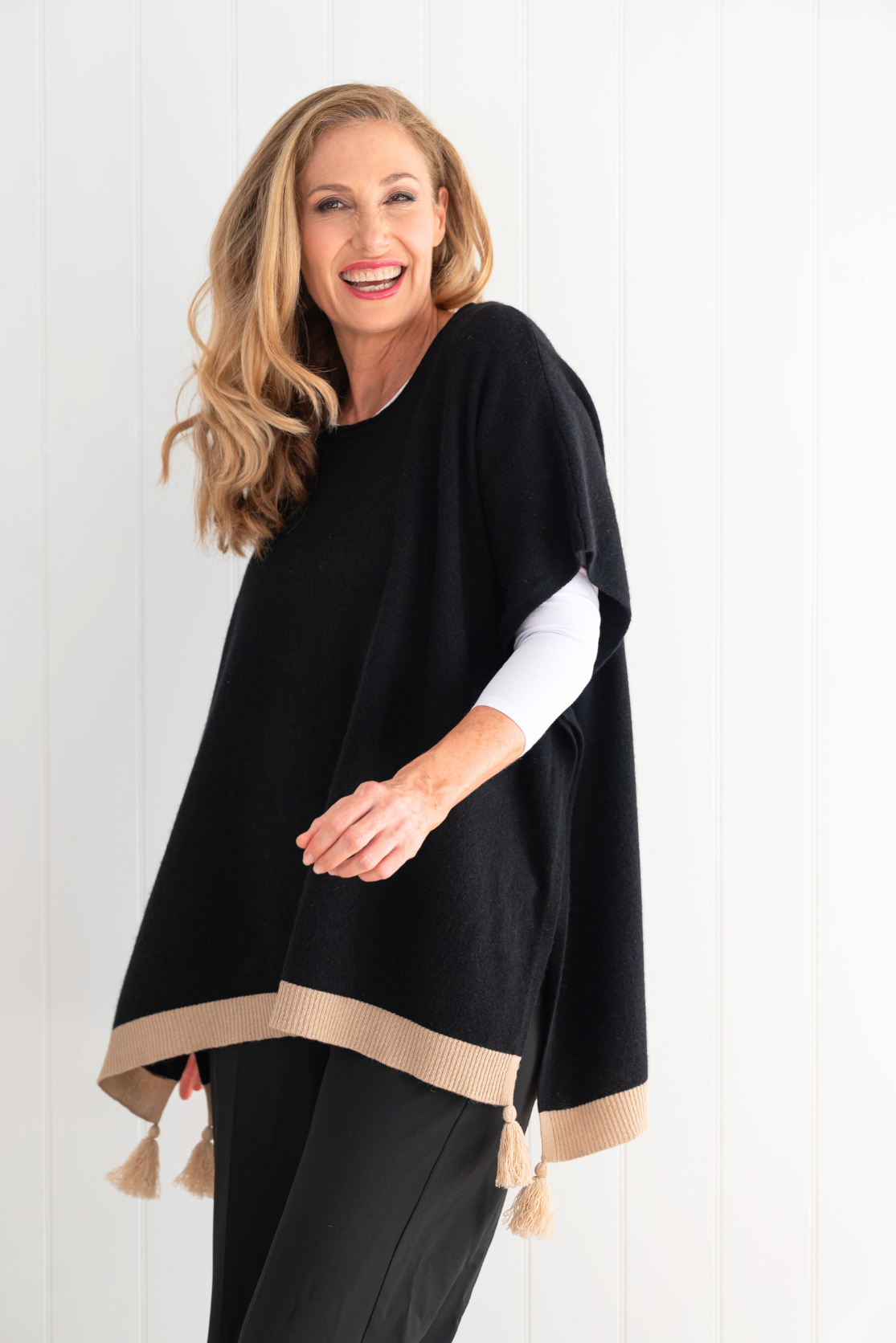 Spring Poncho Topper - Black - Cara Cashmere