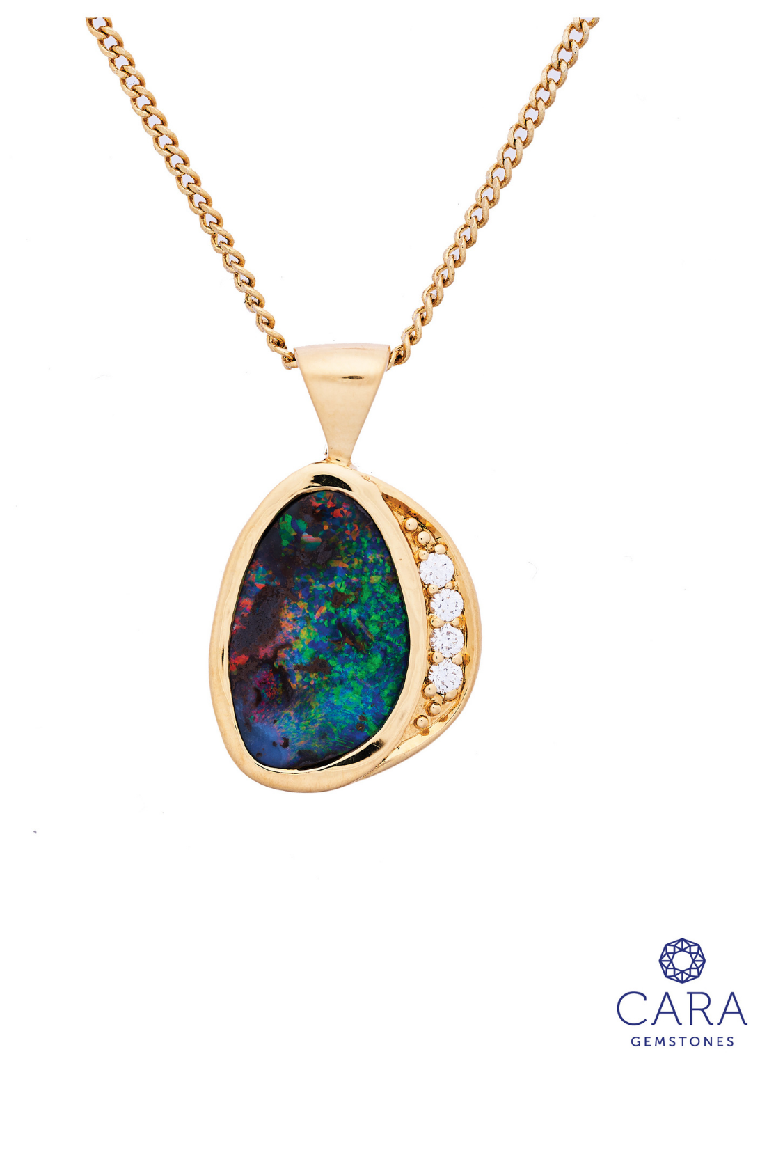 Boulder Opal and Diamond Gold Wave Pendant - Cara Cashmere