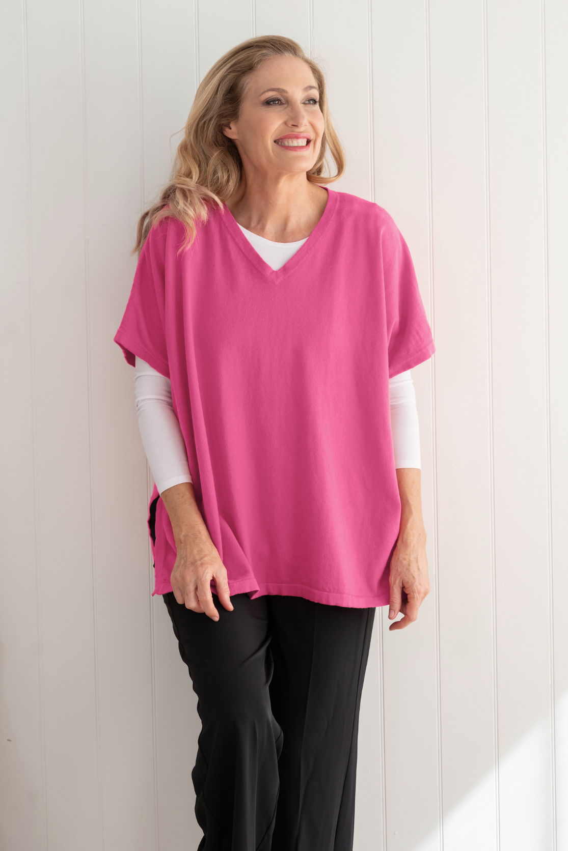 Cotton Cashmere Topper - Pink - Cara Cashmere
