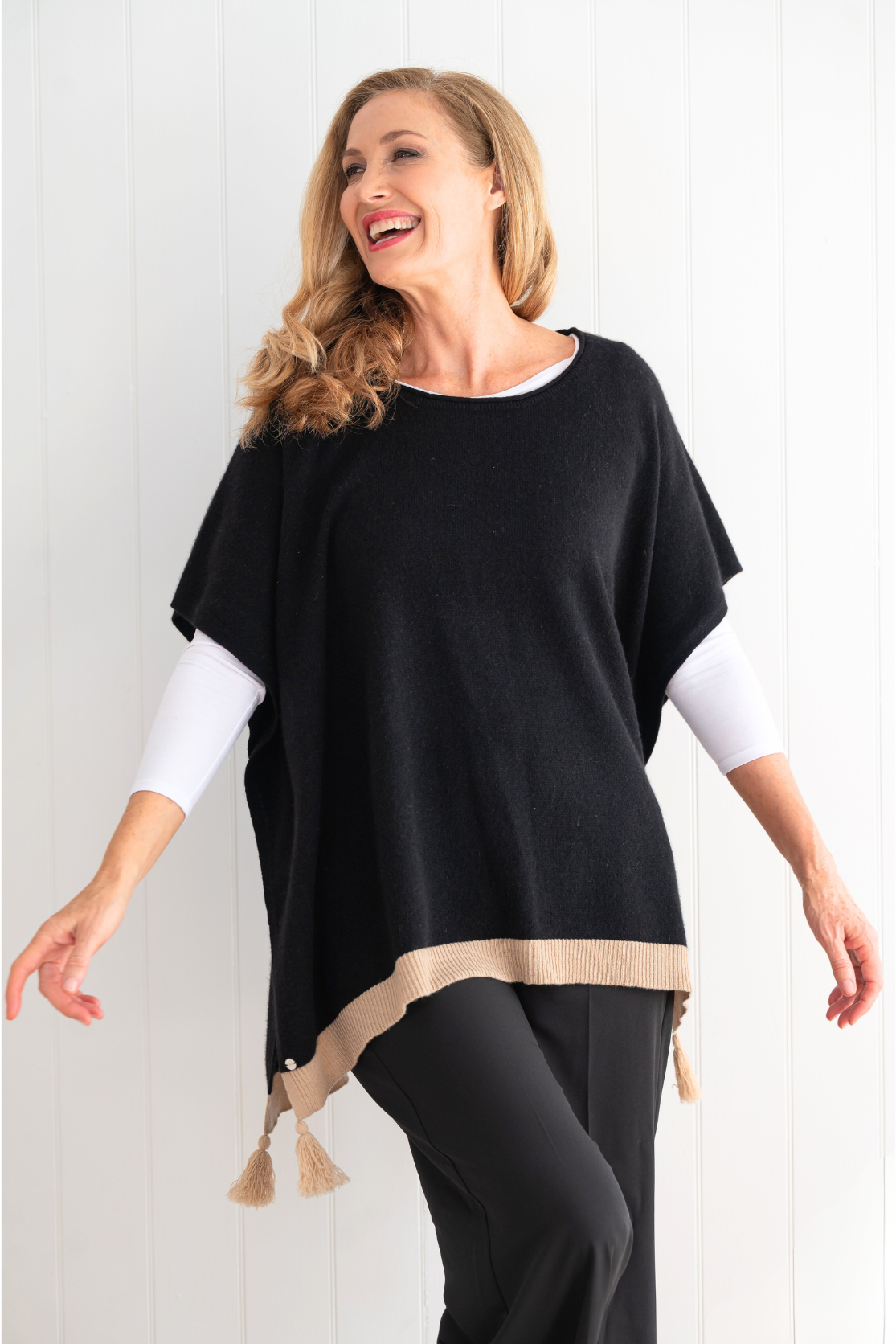 Spring Poncho Topper - Black - Cara Cashmere