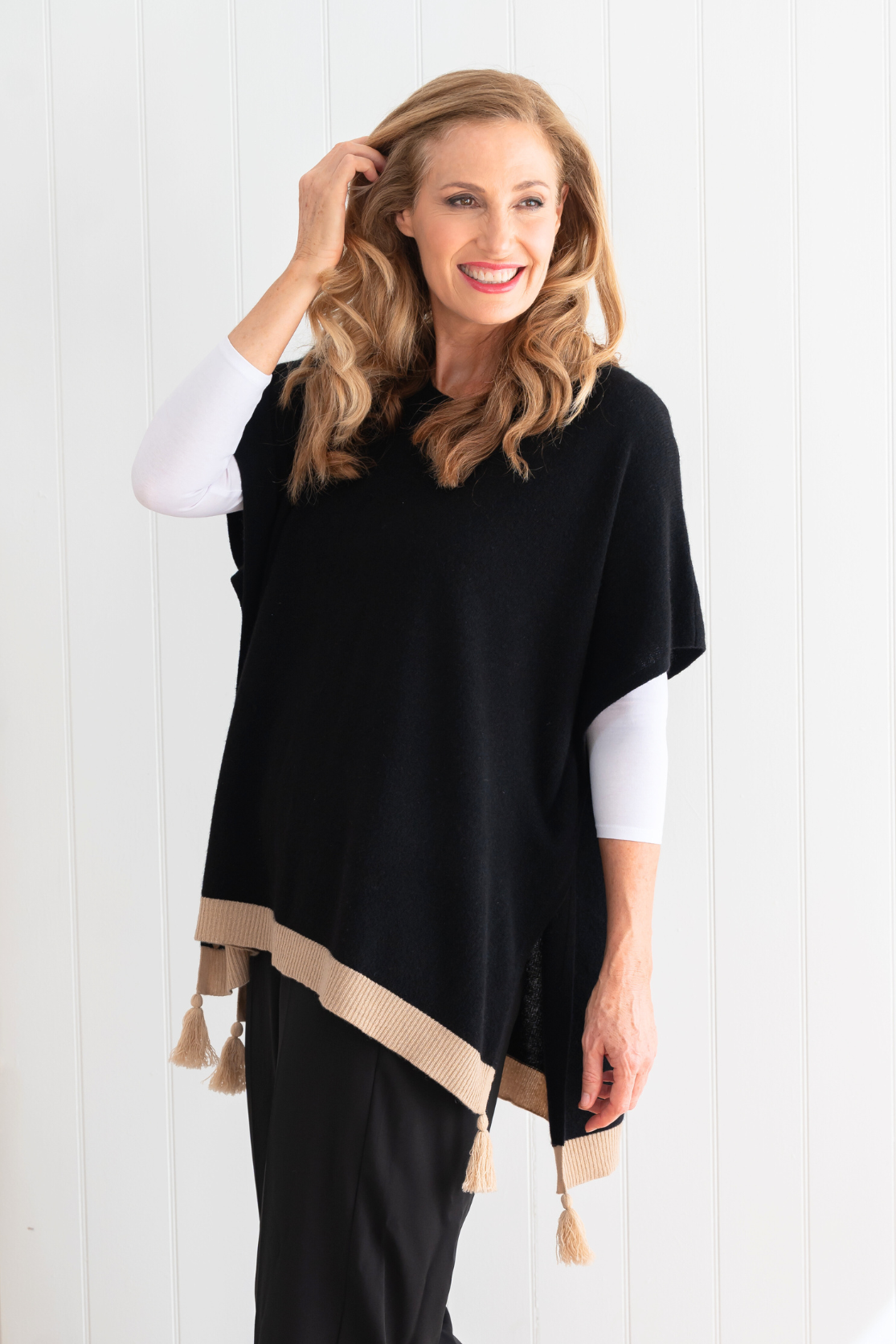 Spring Poncho Topper - Black - Cara Cashmere