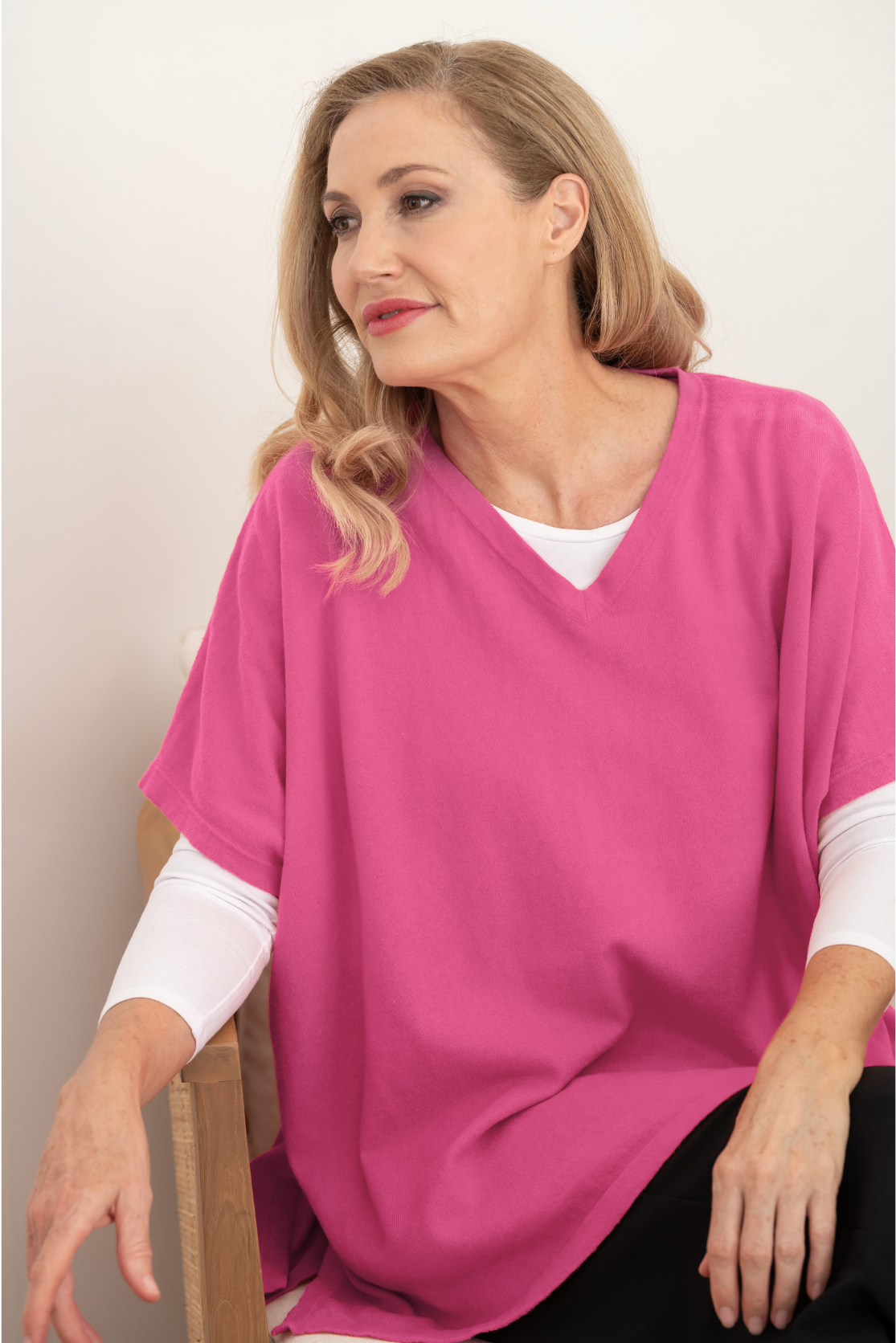 Cotton Cashmere Topper - Pink - Cara Cashmere