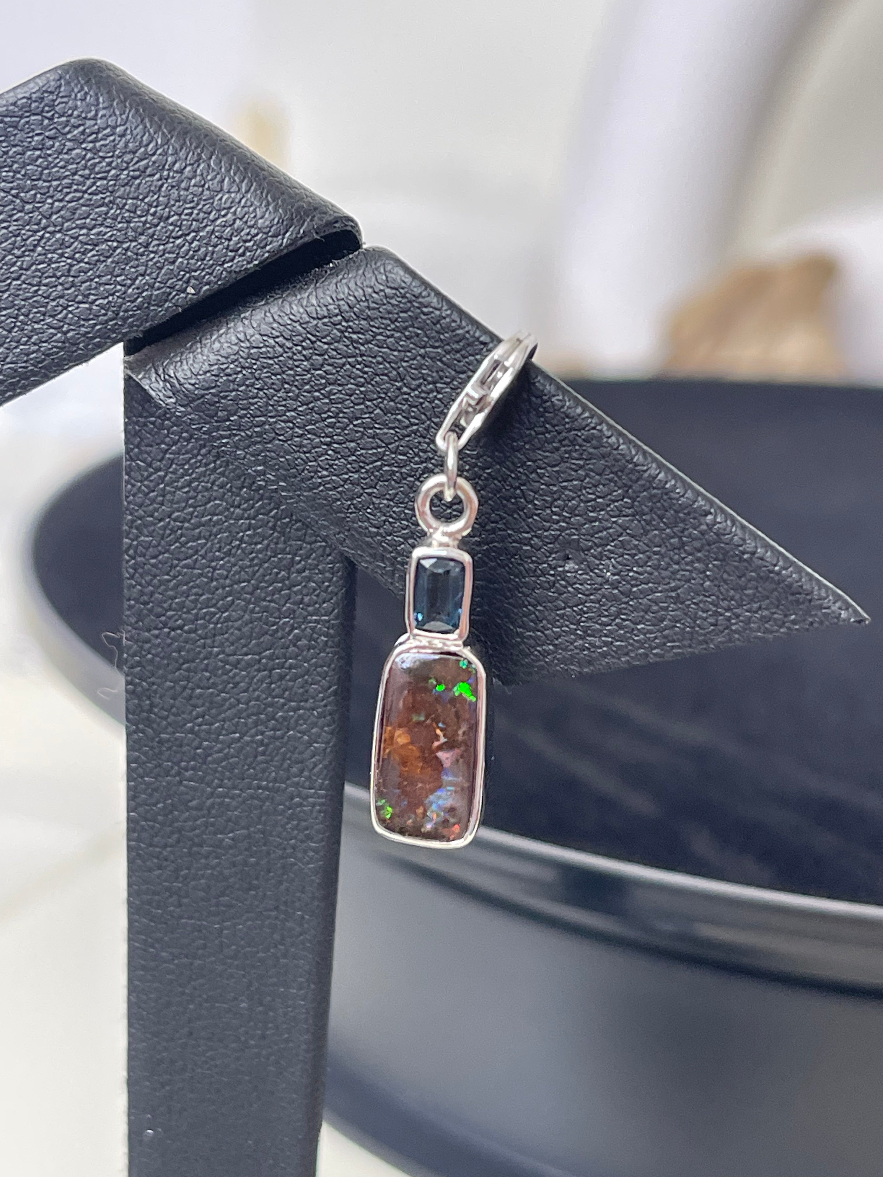 Boulder Opal with Qld Sapphire Drop Silver Charm - Cara Cashmere