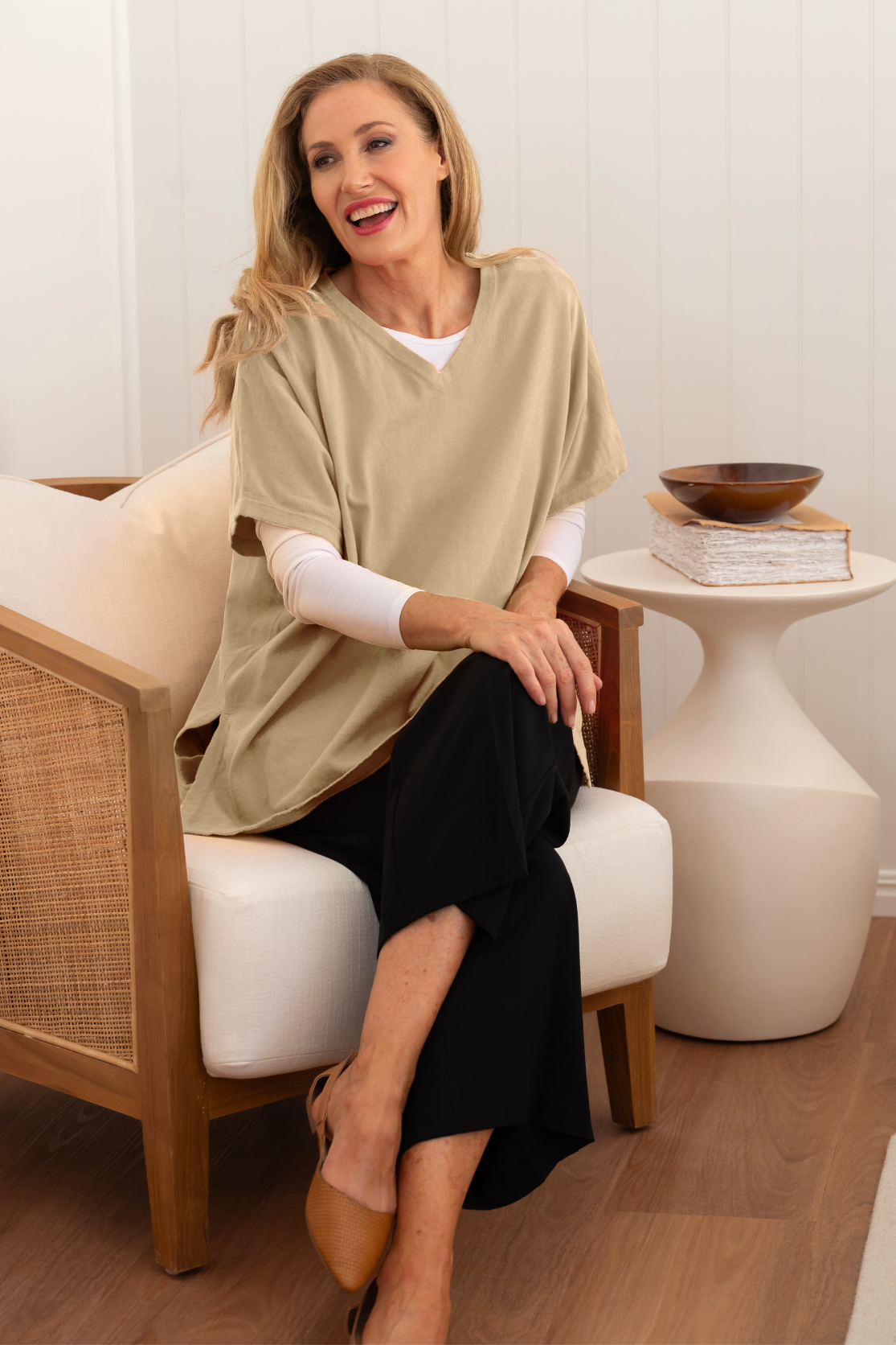 Cotton Cashmere Topper - Sand - Cara Cashmere