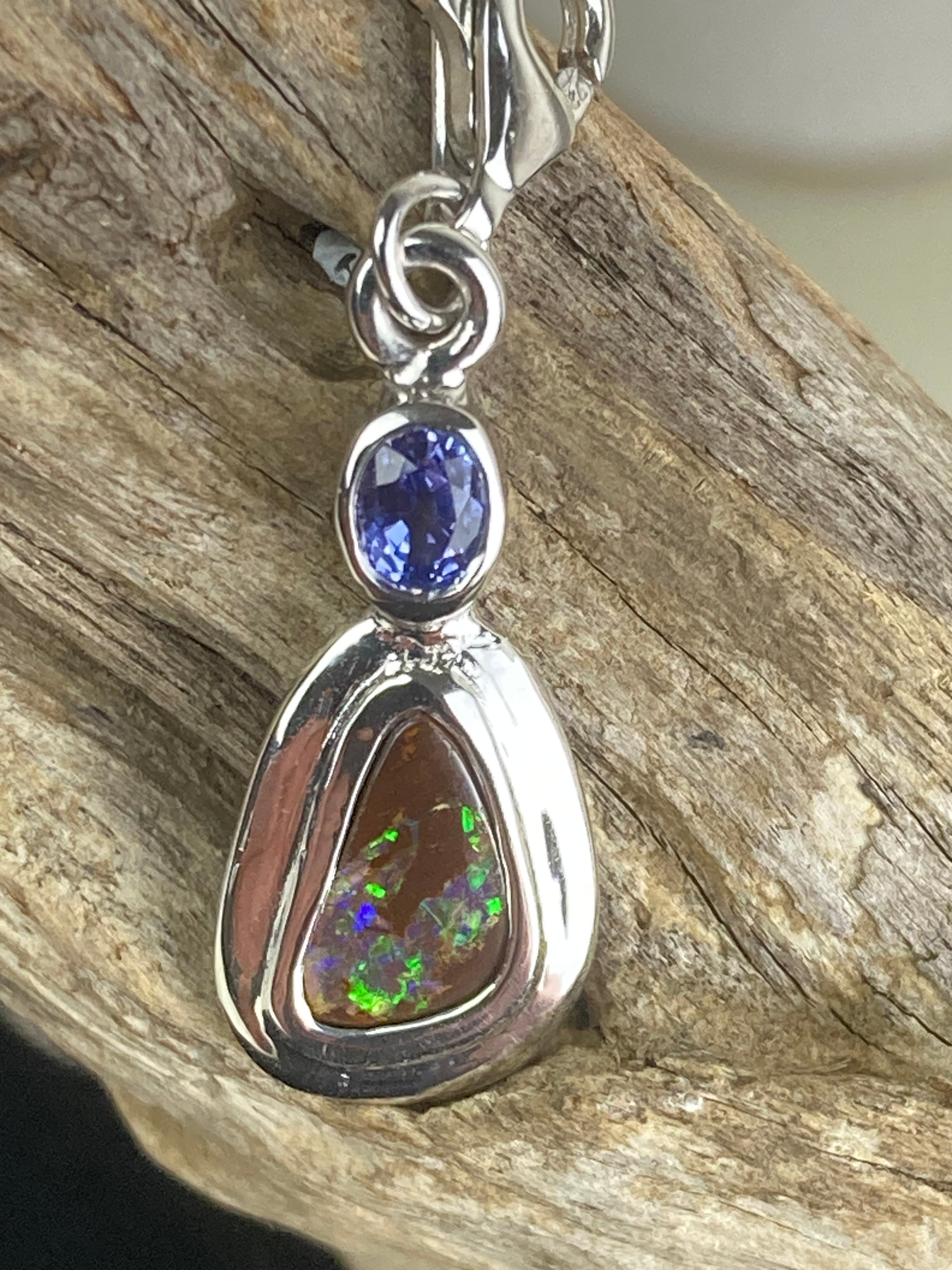 Boulder Opal with Tanzanite Frame Silver Charm - Cara Cashmere