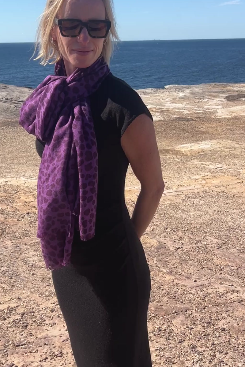 Cashmere Leopard Passion Purple Scarf - Cara Cashmere