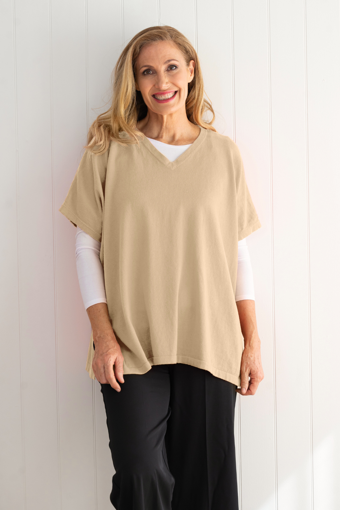 Cotton Cashmere Topper - Sand - Cara Cashmere