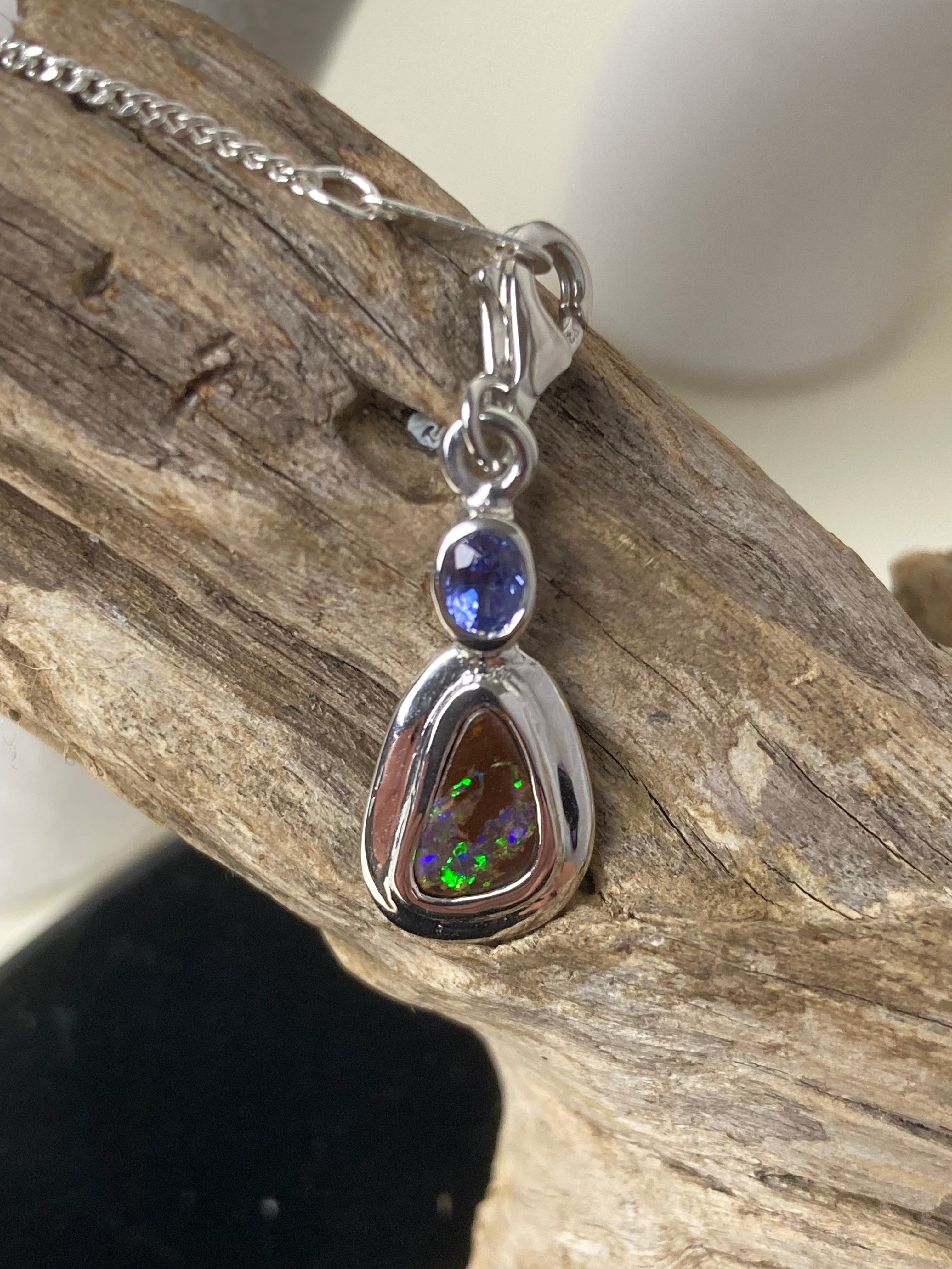 Boulder Opal with Tanzanite Frame Silver Charm - Cara Cashmere