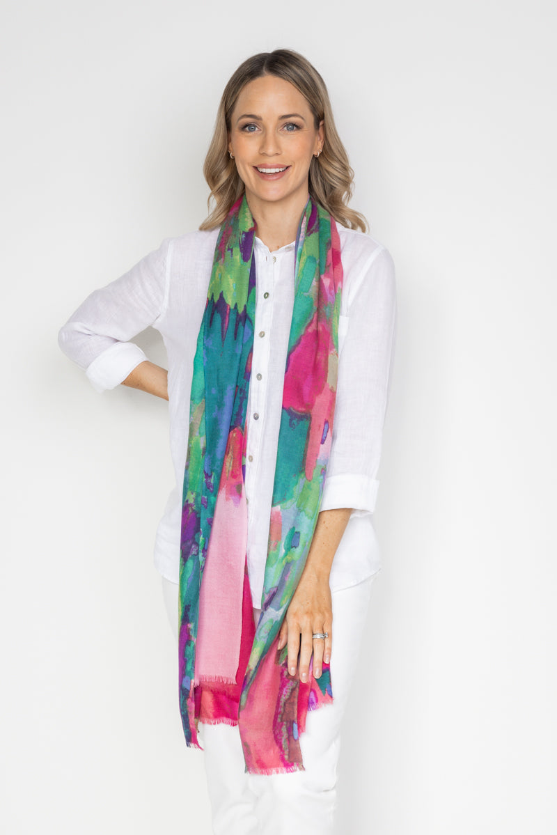 Cashmere Silk Painterly Print Scarf - Cara Cashmere