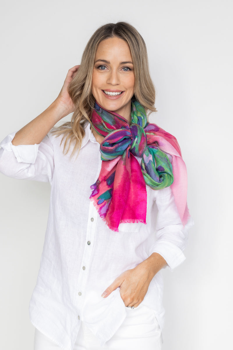 Cashmere Silk Painterly Print Scarf - Cara Cashmere