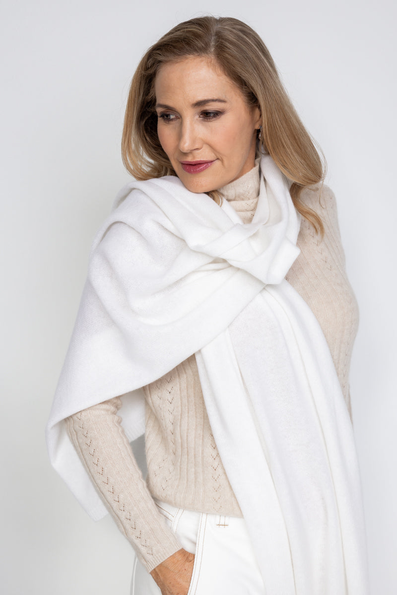 Ivory Cashmere Wrap - Cara Cashmere