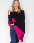Black and Rouge Cashmere Reversible Poncho - Cara Cashmere