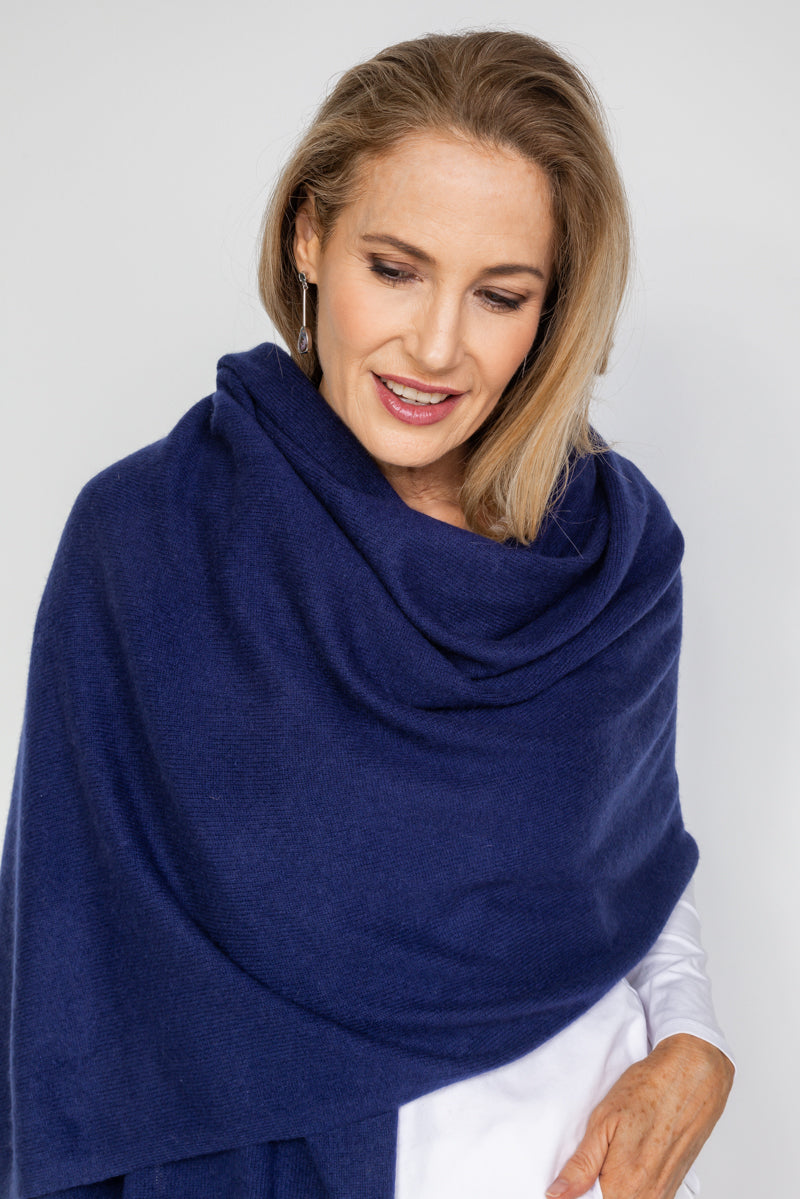 French Navy Cashmere Wrap - Cara Cashmere