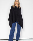 Black and Steel Grey Cashmere Reversible Poncho - Cara Cashmere