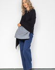 Black and Steel Grey Cashmere Reversible Poncho - Cara Cashmere