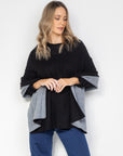 Black and Steel Grey Cashmere Reversible Poncho - Cara Cashmere