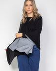 Black and Steel Grey Cashmere Reversible Poncho - Cara Cashmere