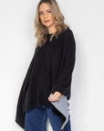 Black and Steel Grey Cashmere Reversible Poncho - Cara Cashmere