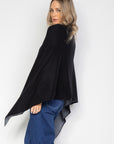 Black and Steel Grey Cashmere Reversible Poncho - Cara Cashmere